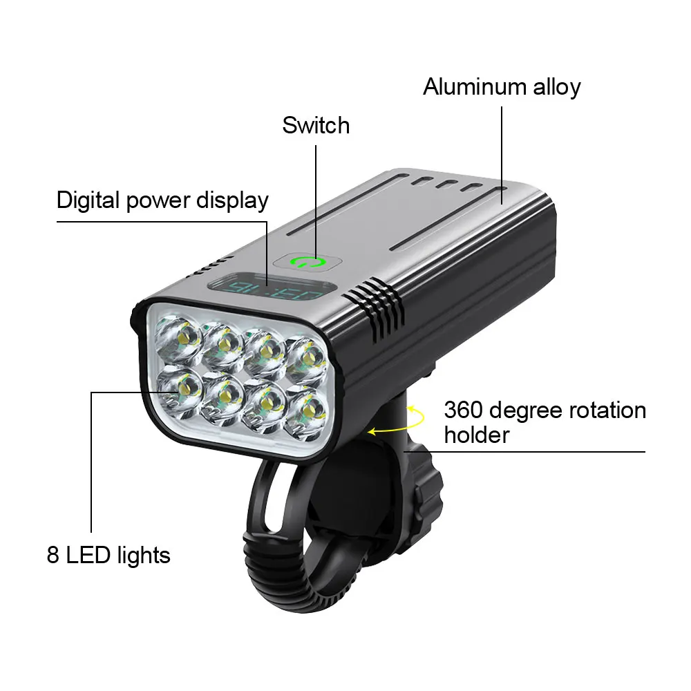 5200mAh Bicycle Front Light USB Rechargeable 5 Speeds Cycling Headlight 8LED Super Bright Flashlight Front Lights Back Rear