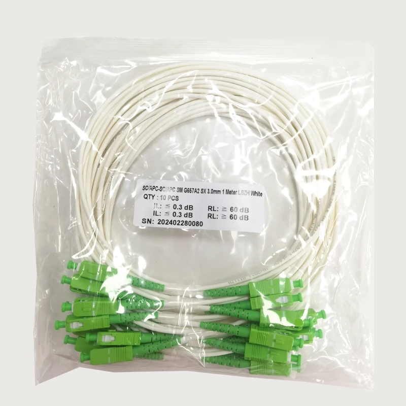 100PCS G657A2 3.0mm Optical Fiber Cable SC APC Fiber Optic Patch Cord Simplex Single Mode Fiber Optic Patch Cable White