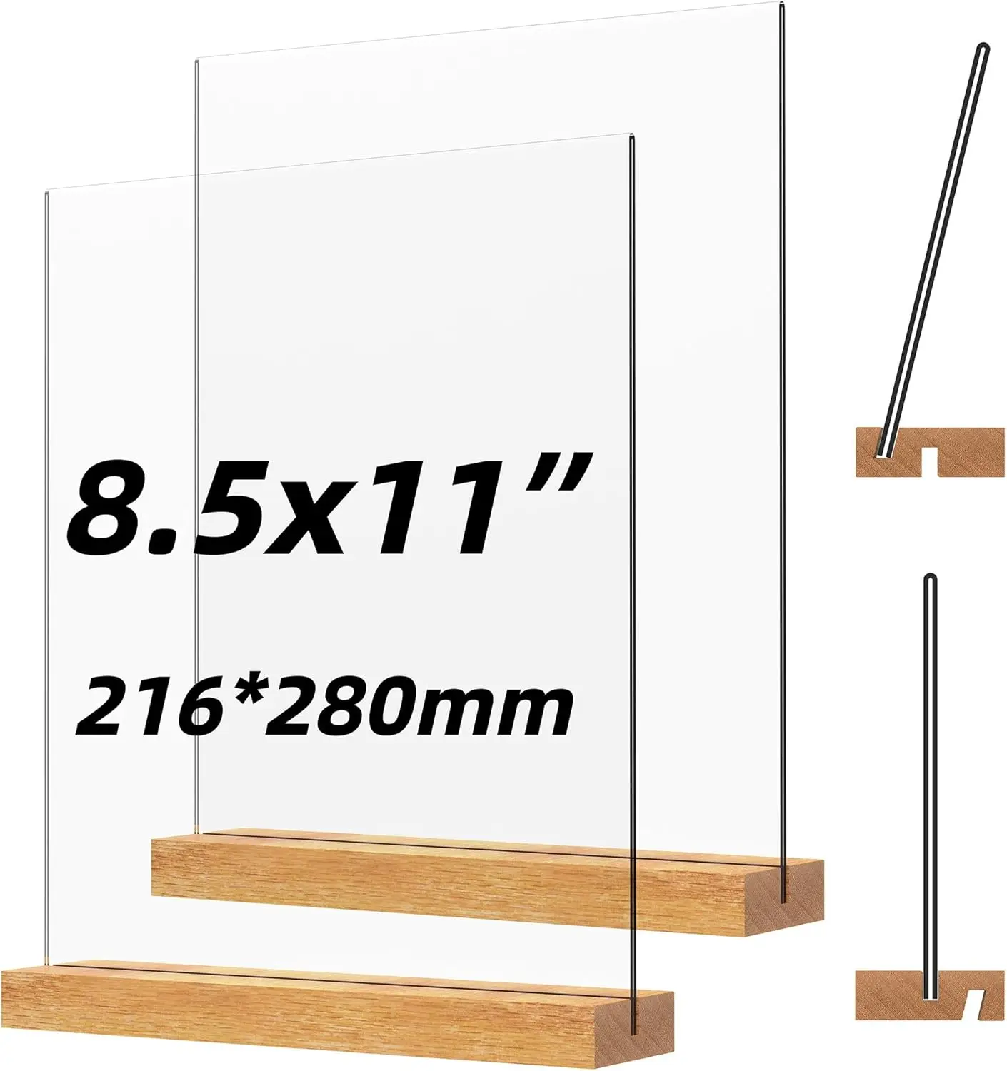 

Acrylic Sign Holder with Wood Base 8.5x11 Inch Vertical and Slant Displays, 2 Pack for Restaurant Menu, Office Signs