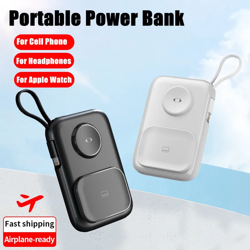 3 in 1 Mini Power Bank Wireless Charger for iPhone AirPods Apple Watch with Cable External Battery Portable Charging Station