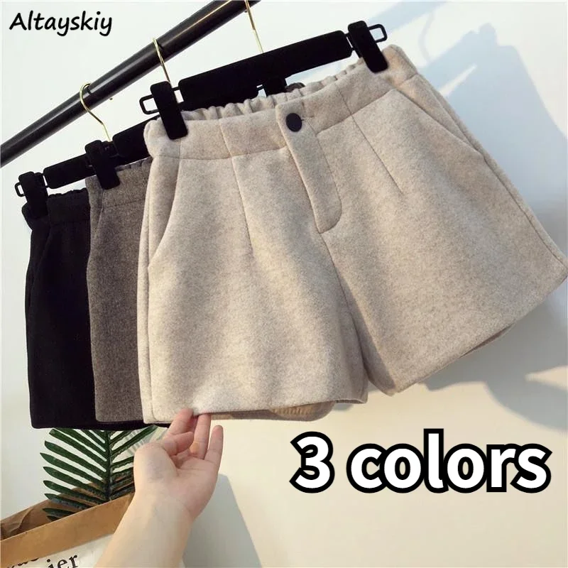 

S-4XL Woolen Shorts Women Winter Solid Basic Bottoms Korean Fashion Clothing Office Lady All-match High Waist Streetwear Leisure