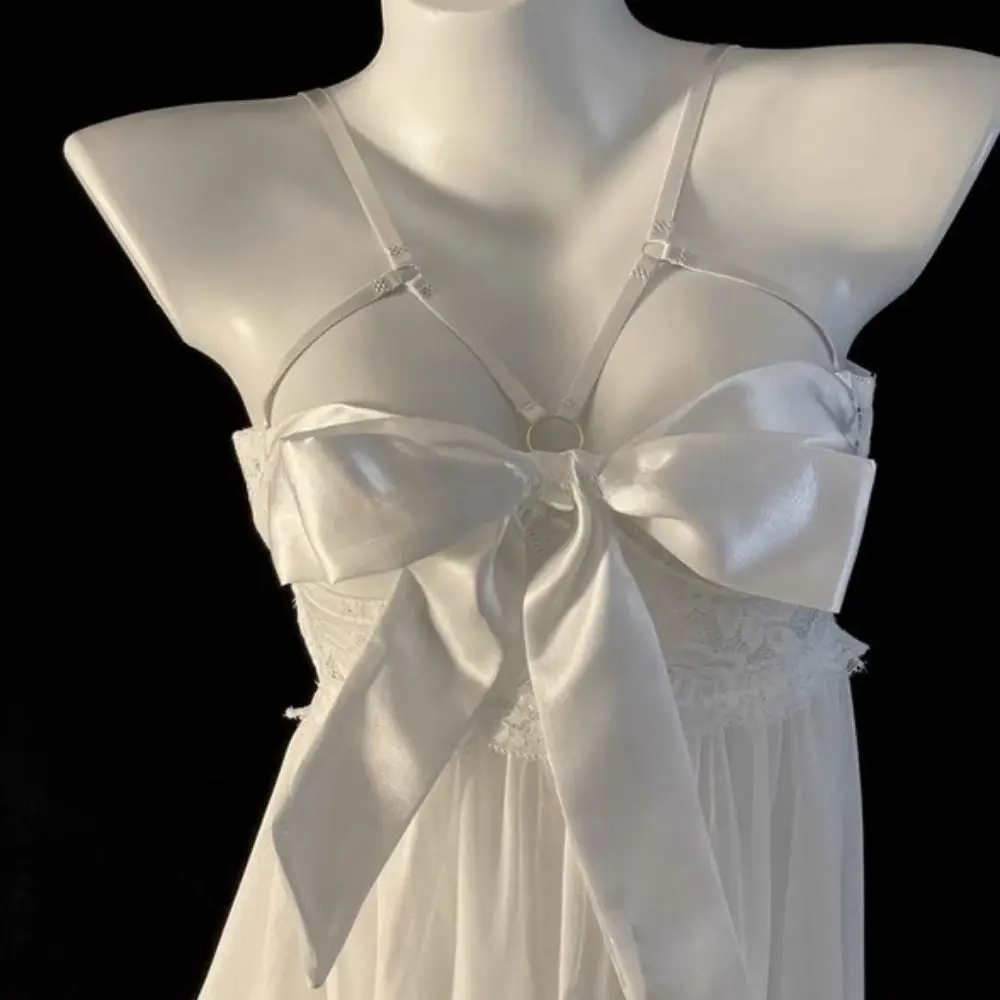 مريحة Bowknot الدانتيل ثوب النوم جوفاء النساء الملابس الداخلية بروتيل ملابس نوم شفافة الحلو شبكة فستان النوم الهدايا