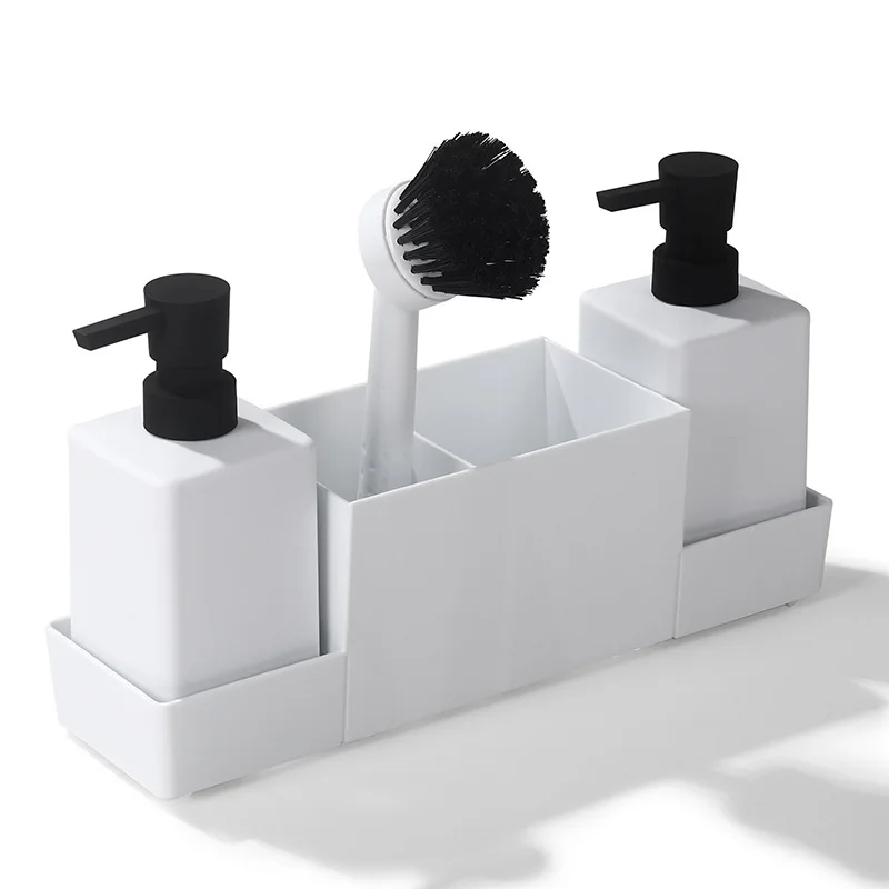 4pcs/set Kitchen Soap Dispenser with Sponge Holder Set for Sink Caddy, Hand Soap and Dish Soap Dispenser with Brush