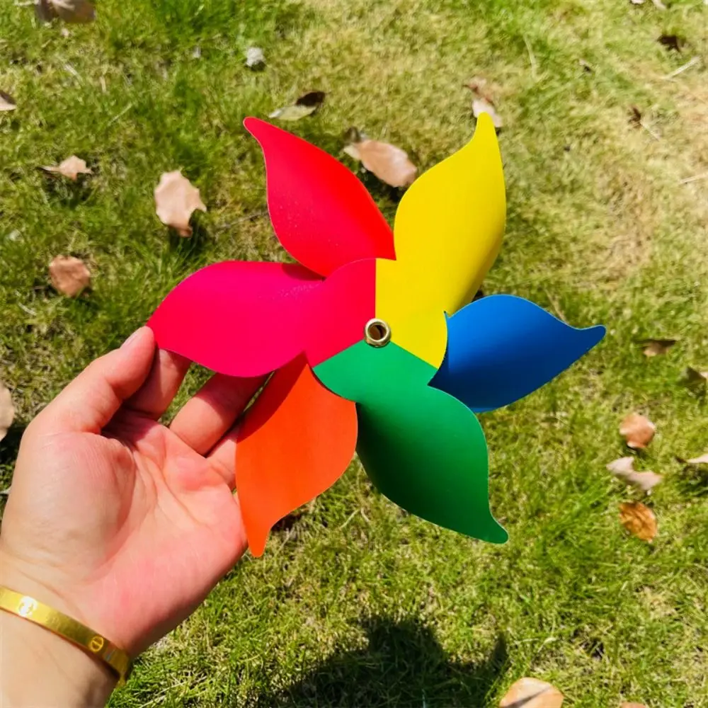 10개입 컬러풀한 6잎 바람개비 플라스틱 수제 줄무늬 원형 와이어 로프 풍차 야외 DIY 장식용 바람개비