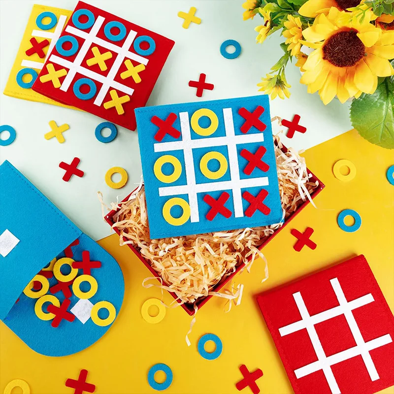 4 bags Felt Tic Tac Toe Family Games Toys for Kids Birthday Party Favors Kindergarten Gifts Halloween Pinata Fillers Goodie Bag