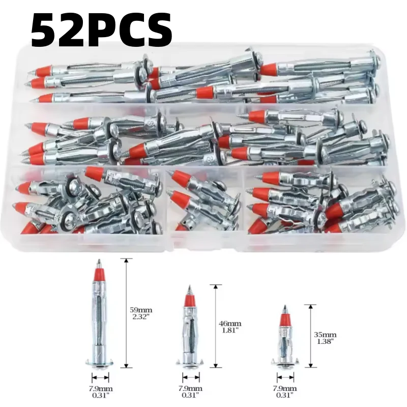 52PCS/Box Galvanized Steel Anchor Screw Kit 35/46/59mm Hollow Wall Drywall Anchors for Secure Fastening