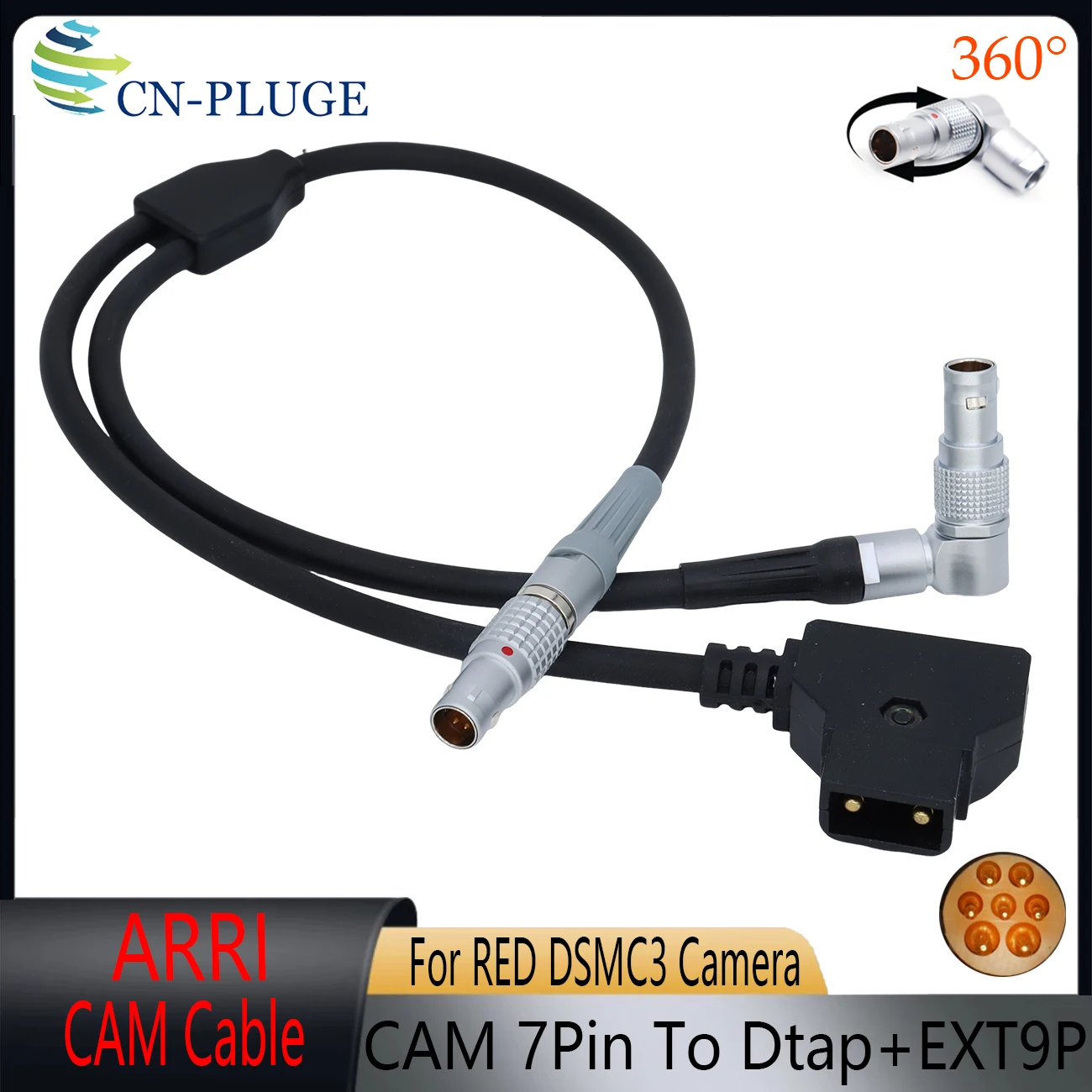 

ARRI Cforce RF Motor/ Cmotion cRRO Motor CAM (7p) To RED KOMODO and V-RAPTOR DSMC3EXT 9Pin D-tap Power and SUN/STOP Cable