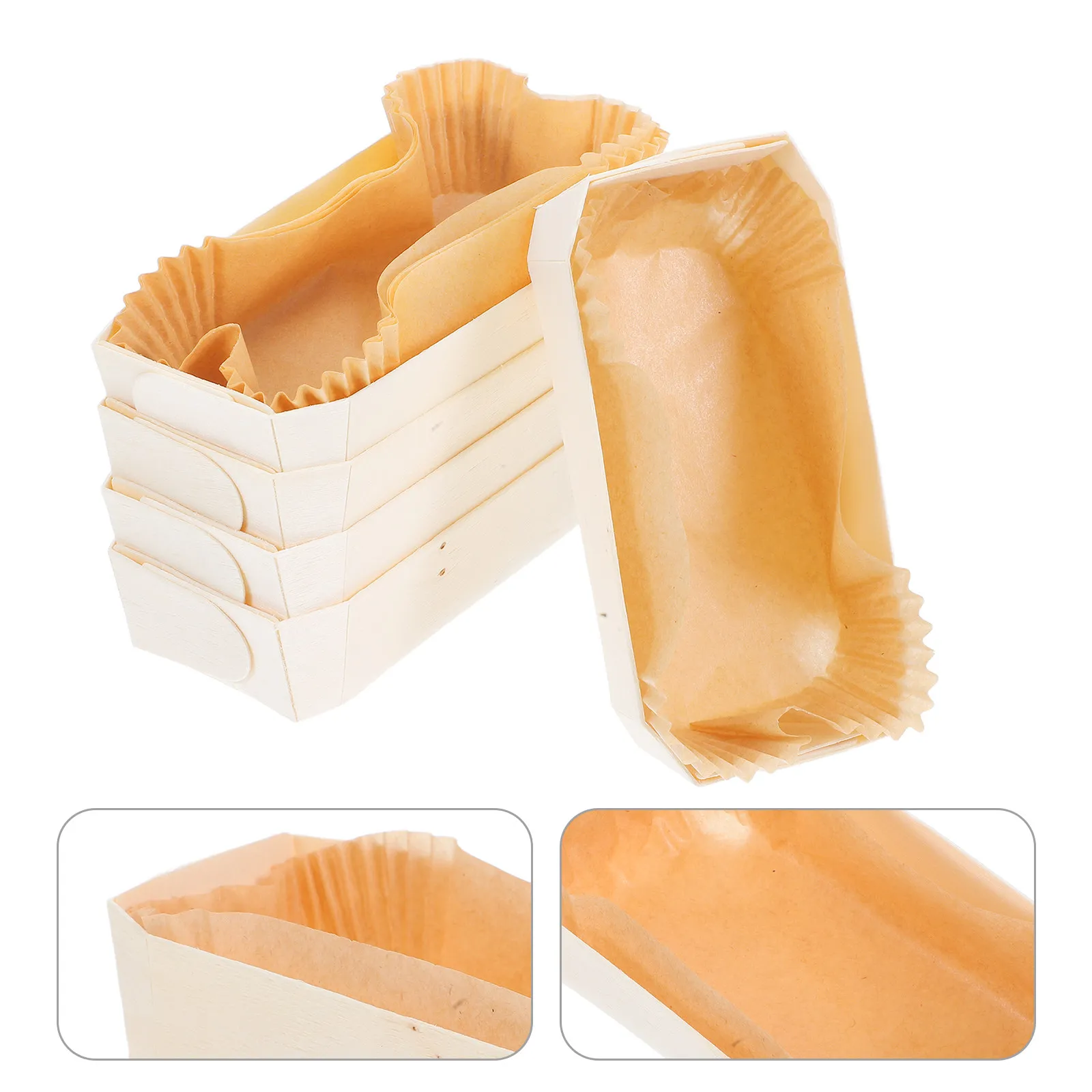 1Set Eco-Friendly Wooden Baking Box with Easy-Clean Paper Liners Uniform Heat Conduction for Bread Cakes Banquet Desserts