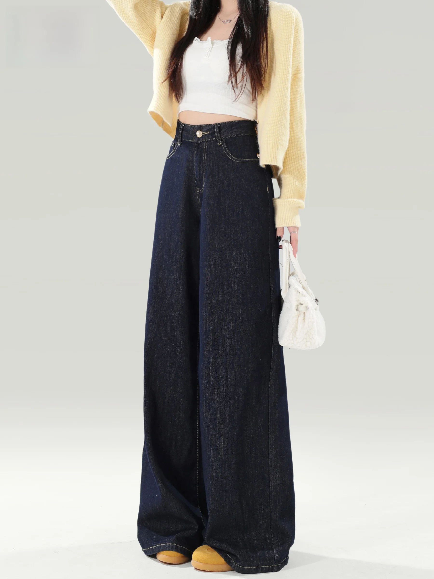 

Женские джинсы Deep Blue с высокой талией, широкими штанинами, свободного кроя, стройнящие, струящиеся, прямые, в пол, новая весенняя коллекция