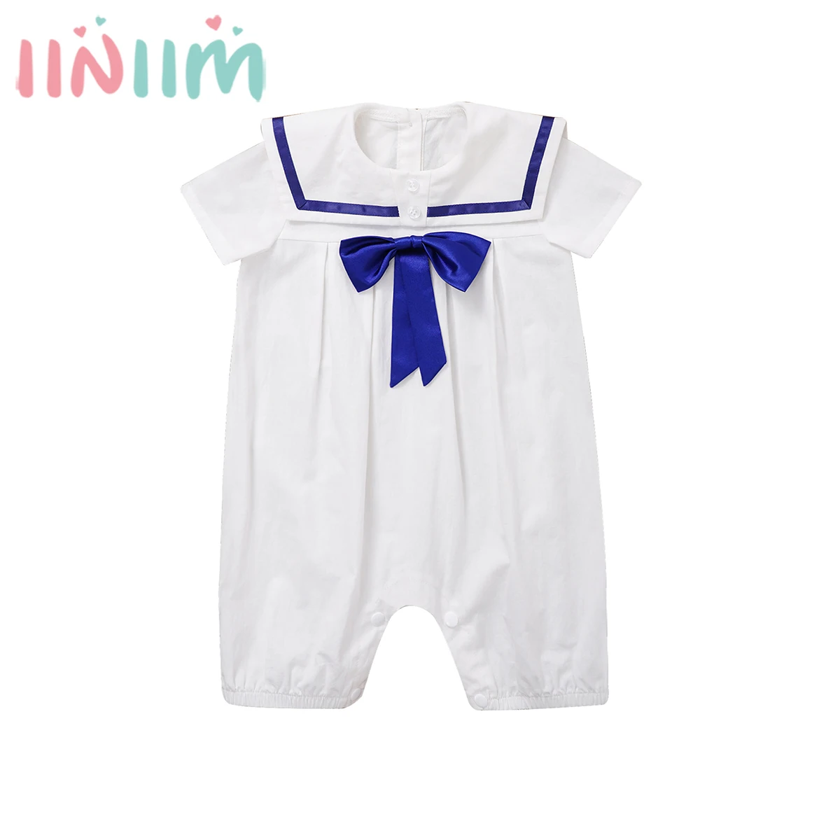 

Baby Girls Romper Christening Clothing Short Sleeve Turndown Collar Bowknot Bodysuit for Birthday Party Boys Baptism Costume