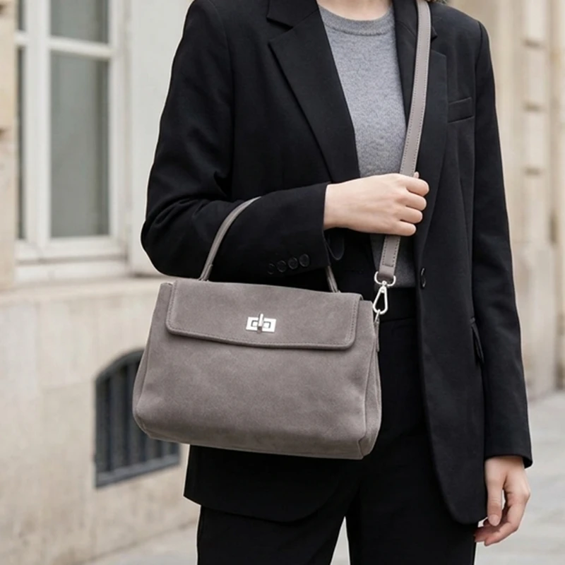 HIFASHION Genuine Leather Suede Small Satchels For Women Vintage Flap Soft Shoulder Bag Office Work Handbags Crossbody Purses