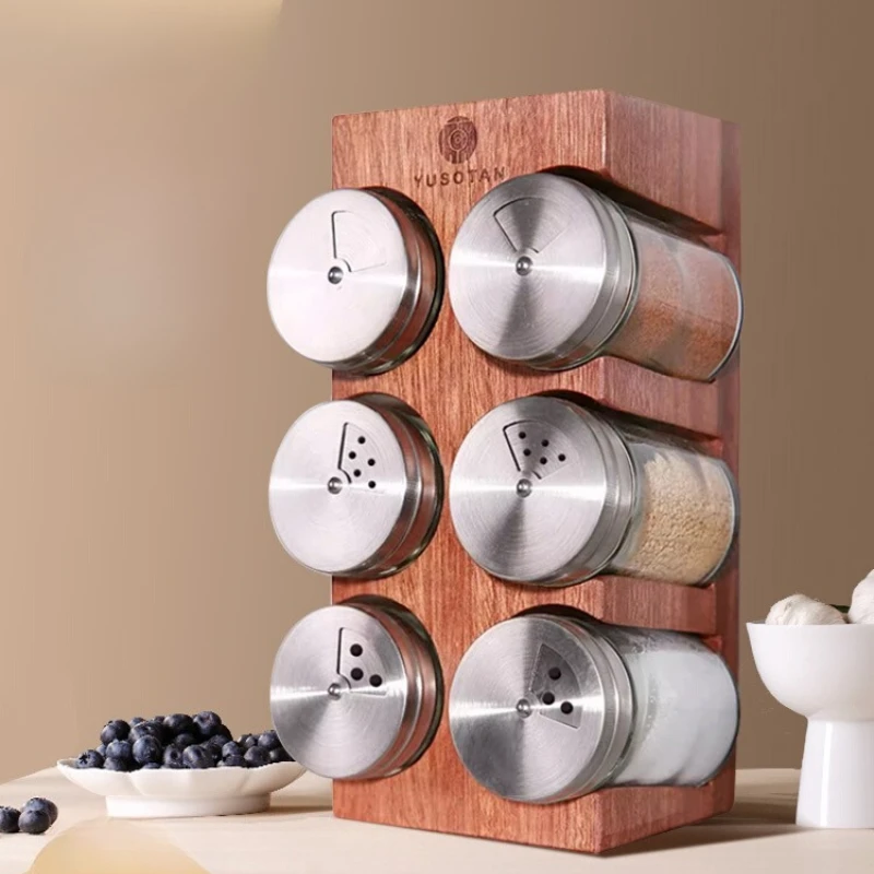 

Wood Spice Jars Set Salt and Pepper Shakers Holders Kitchen Organizer Storage Container Household Seasoning Bottles Refillable
