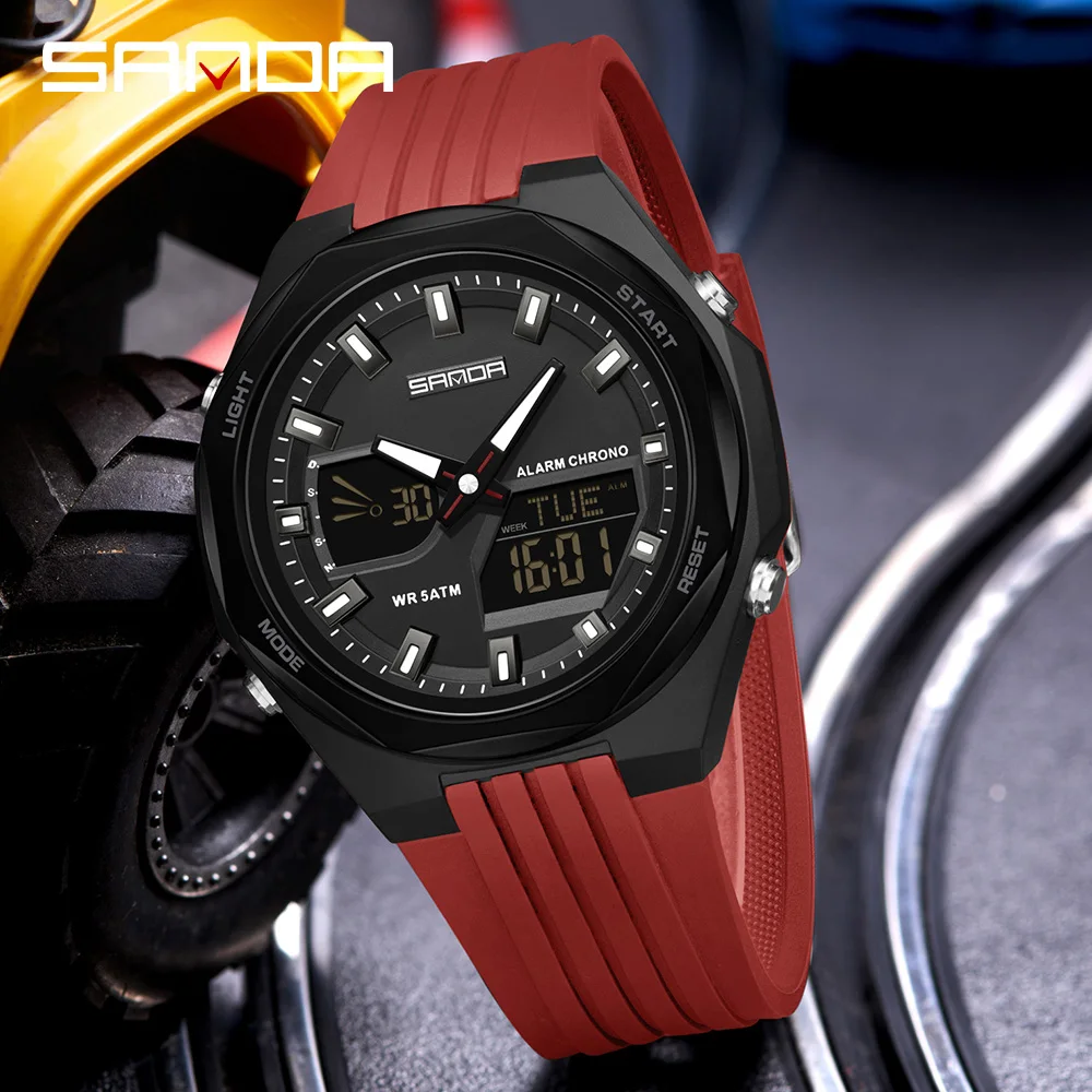 

SANDA New 6267 Leisure Student Electronic Watch Sports Multi functional Waterproof Countdown Night Light Men's Electronic Watch