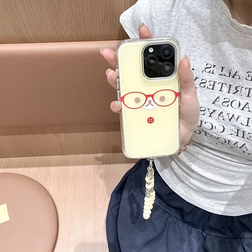 Rilakkuma الدب قضية الهاتف آيفون 17 16 15 14 13 12 برو ماكس لطيف الكرتون اليابان أنيمي للصدمات الغلاف الصلب مع الحبل