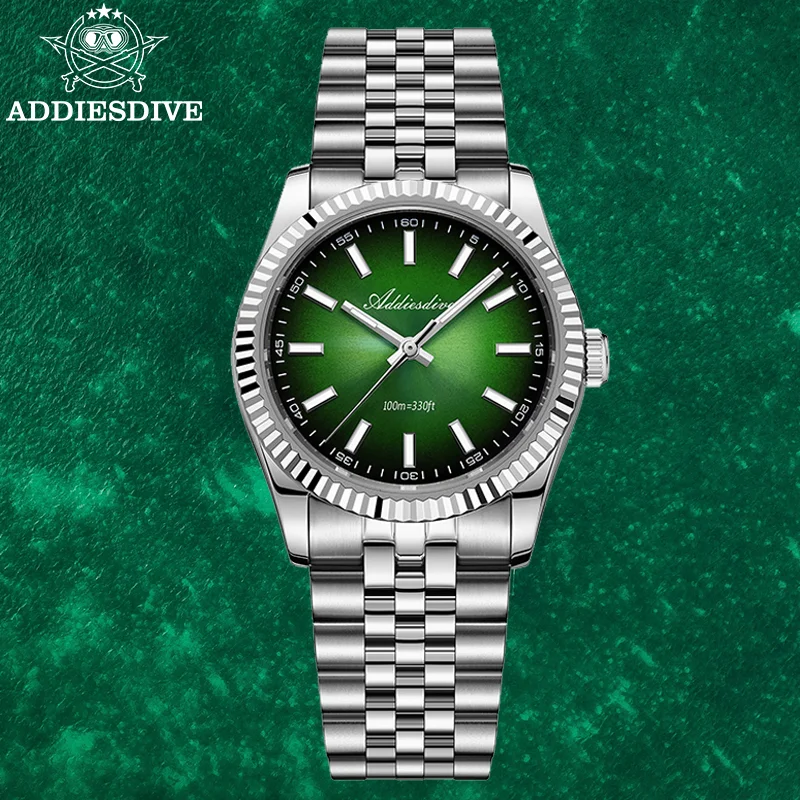 

ADDIESDIVE Sapphire Glass Men's Watch AR Coated BGW9 Luminous 36mm VH31 Quartz Watches Waterproof 10Bar Jubilee Strap Wristwatch