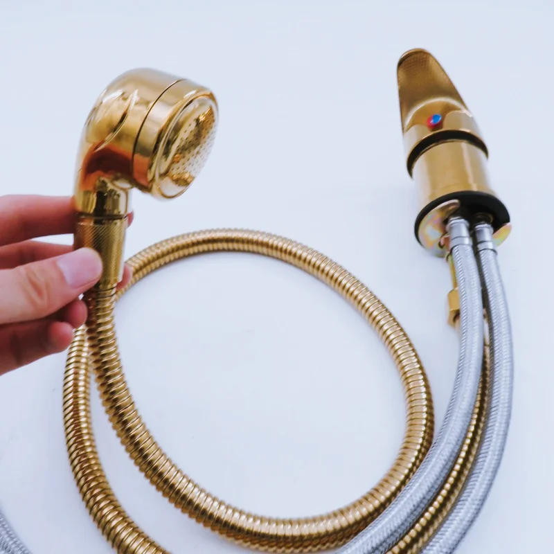 Barber Shop Shampoo Basin Faucet, Hair Salon Hot & Cold Mixing Valve, Hand Twist Mixer Tap with Shower Sprayer