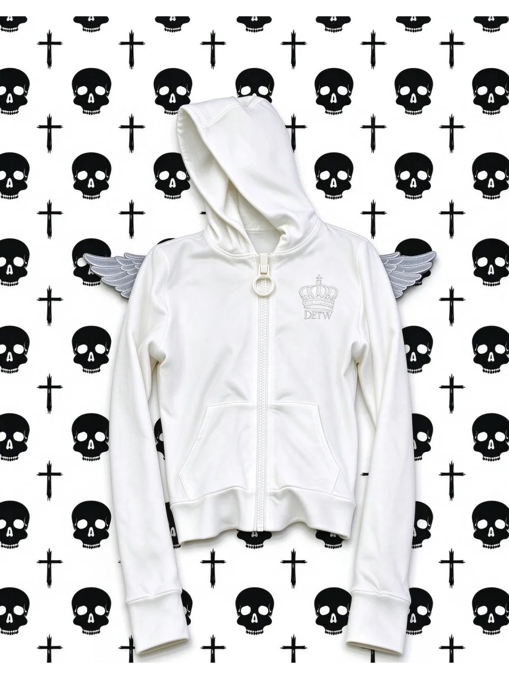 New autumn retro punk subculture three-dimensional shoulder wing large zipper cardigan hooded sweatshirt street casual trend ins