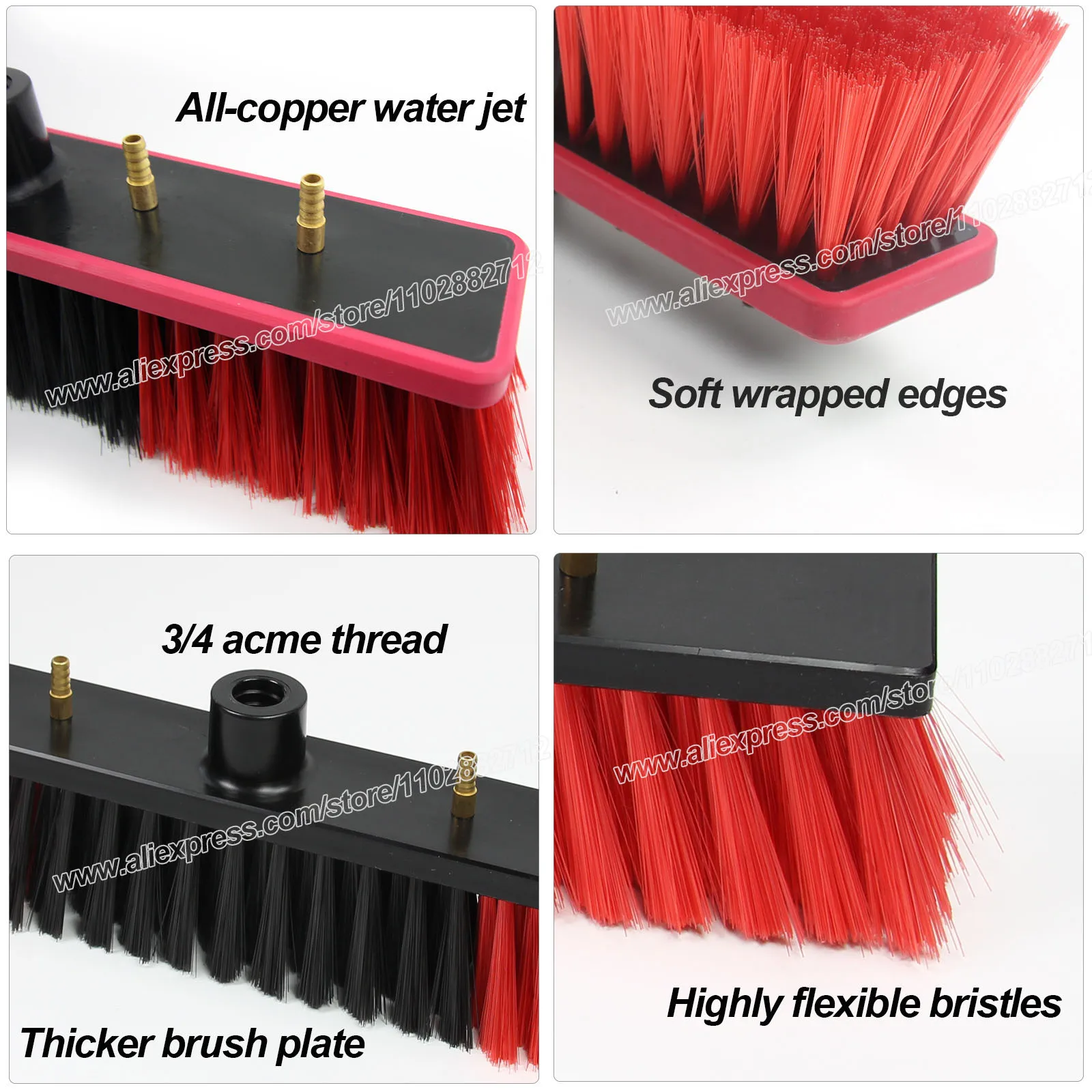 Window Cleaning Brush Head for Solar Panel Washing Water Flow Through（Without Pole）