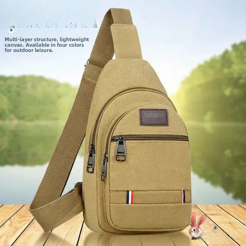 Durable Wear-Resistant Canvas Tool Bag Portable Men's Workwear Utility Pouch Soft Handle Zipper Closure Casual Style