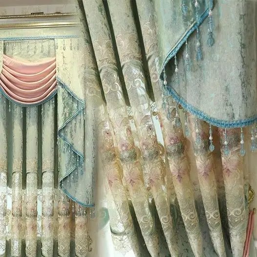 Customized High-end Fresh Pastoral Chenille Fabric with Water-soluble Hollow Embroidery Curtains for Living Dining Room Bedroom