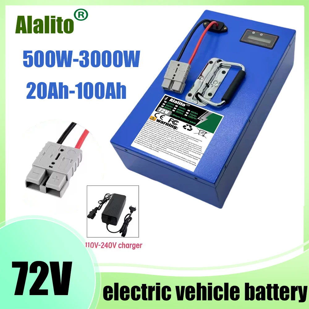 

72V scooter battery 20AH-100AH 18650 lithium-ion battery with BMS 40AH and charger, suitable for motor power below 3000W