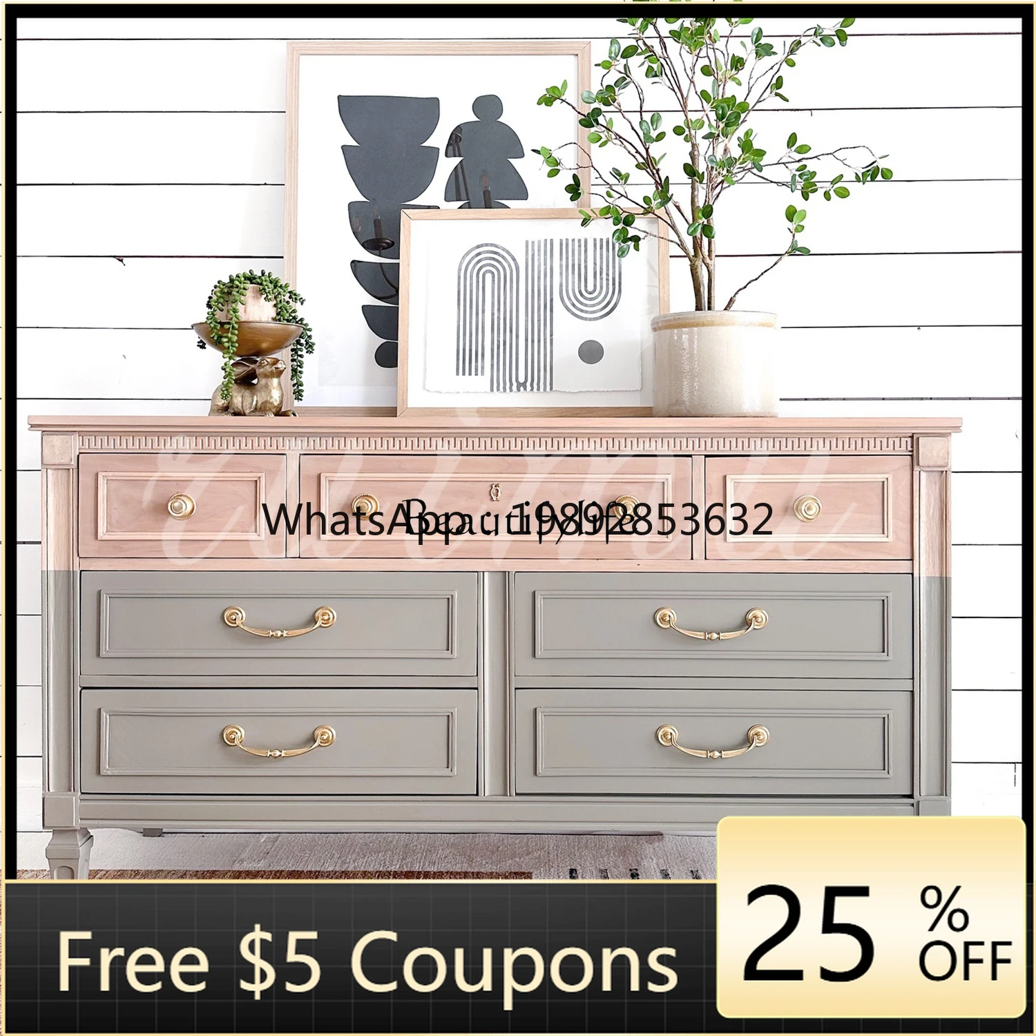 

FF American solid wood chest, living room entry premium gray decorative storage cabinet