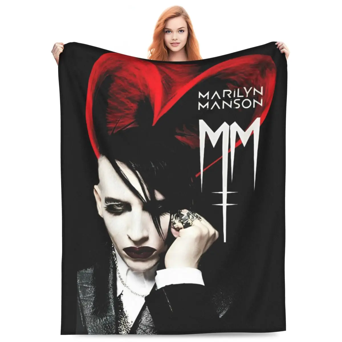 Comfort Marilyn Manson Gothic Singer Blanket Accessories Bed Decorative Throw Blanket Ultra-Soft Flannel for Couch