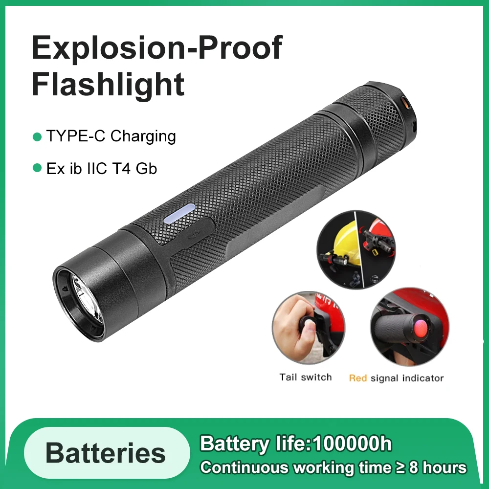 7302  Outdoor Tactical Police Flashlight Fireproof Headlight High Power EX LED Torch Li-ion Battery Type C USB Rechargeable
