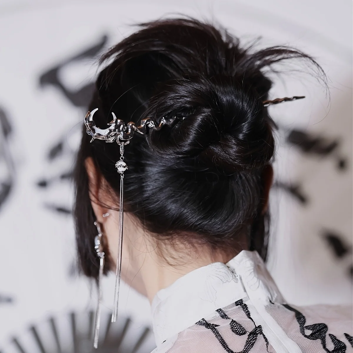 1pc Halloween elegant black moon hair dress, traditional Chinese style hairpin, suitable for Halloween festival and daily wear