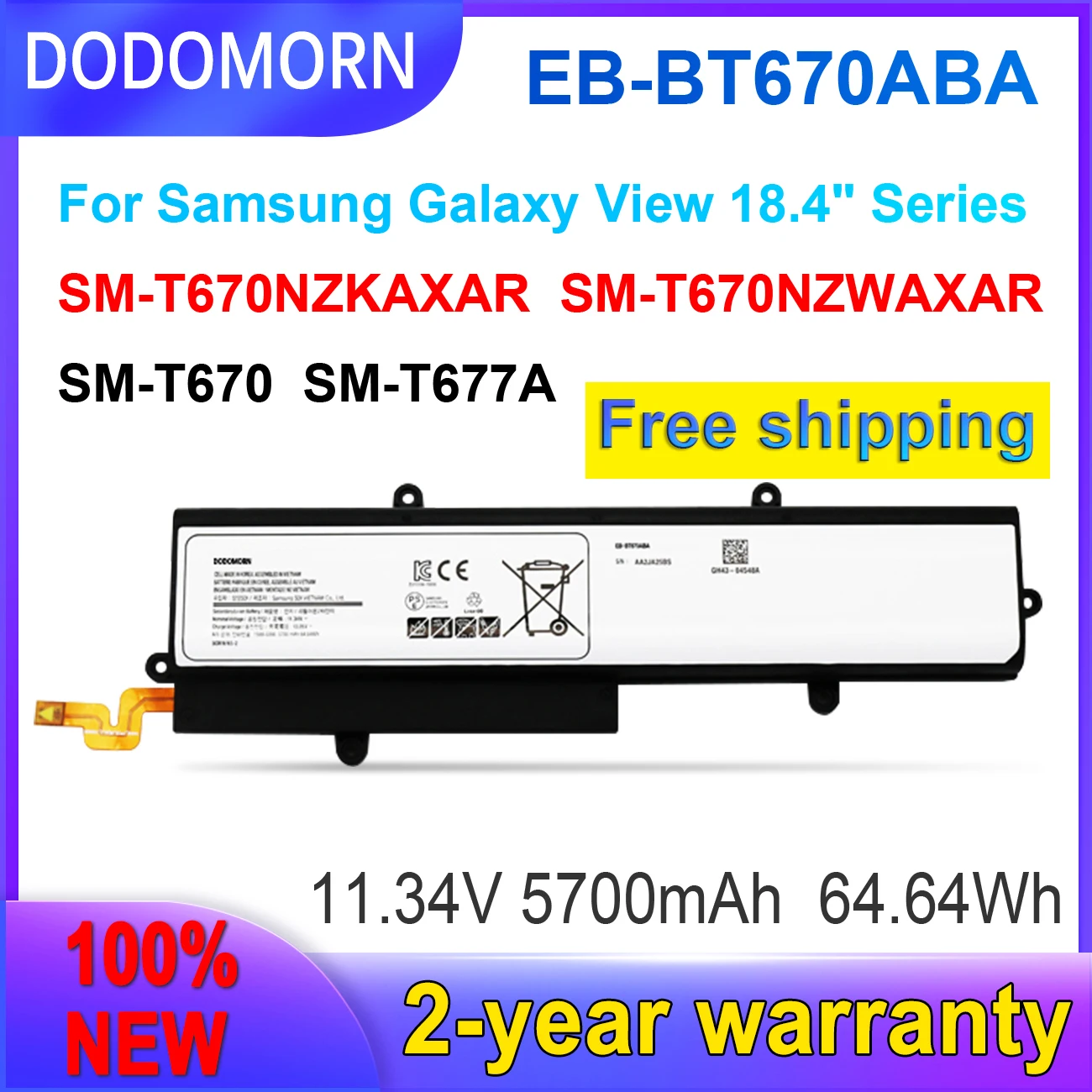 

DODOMORN New EB-BT670ABA Battery For Samsung Galaxy View Tahoe 18.4" inch SM-T670 SM-T670N SM-T677A EB-BT670ABE Free shipping