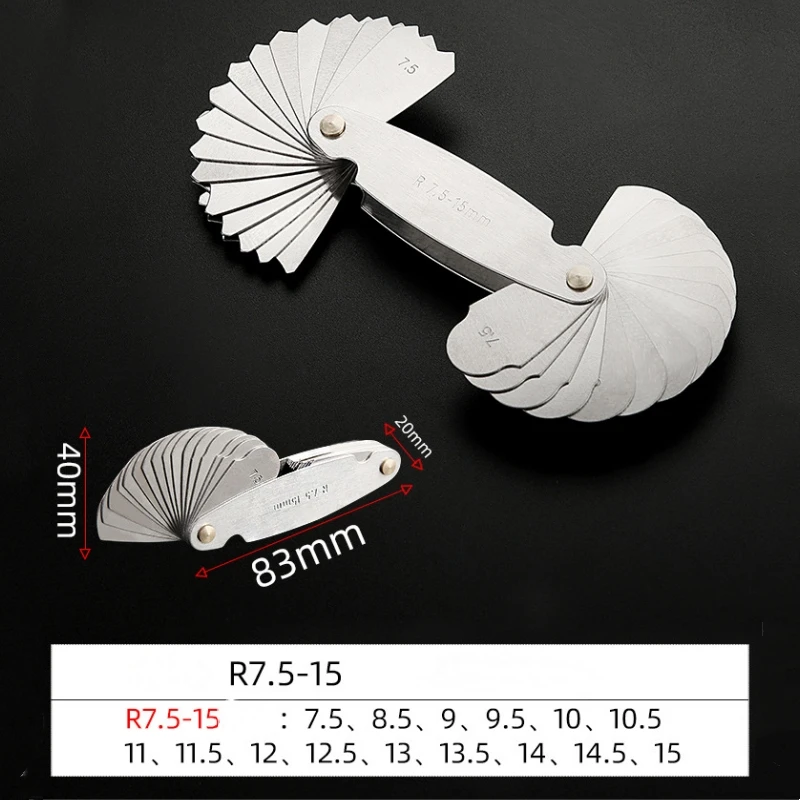 Measuring tool for radius gauge 0.3-7mm High-precision R-gauge R7.5-15mm/R15.5-25mm/R25-50mm Arc radius measuring tool Arc ruler