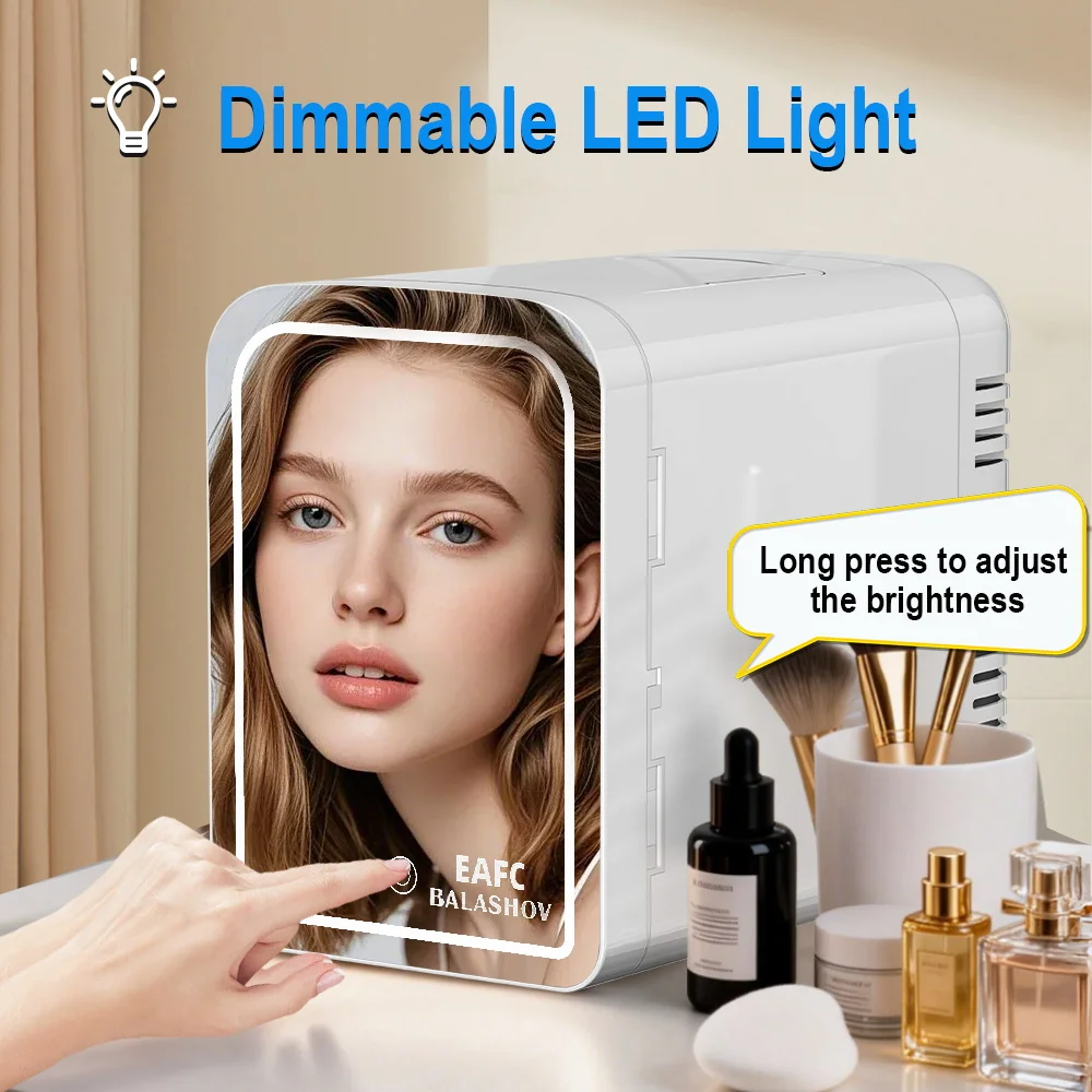 Mini-réfrigérateur de maquillage 6L avec miroir LED, refroidisseur/chauffe-réfrigérateur thermoélectrique portable double usage, petit réfrigérateur cosmétique pour chambre, dortoir, bureau, voiture, voyage, stockage de masques faciaux, crèmes, médicaments, réfrigérateur de beauté compact, mini-réfrigérateur personnel de bureau
