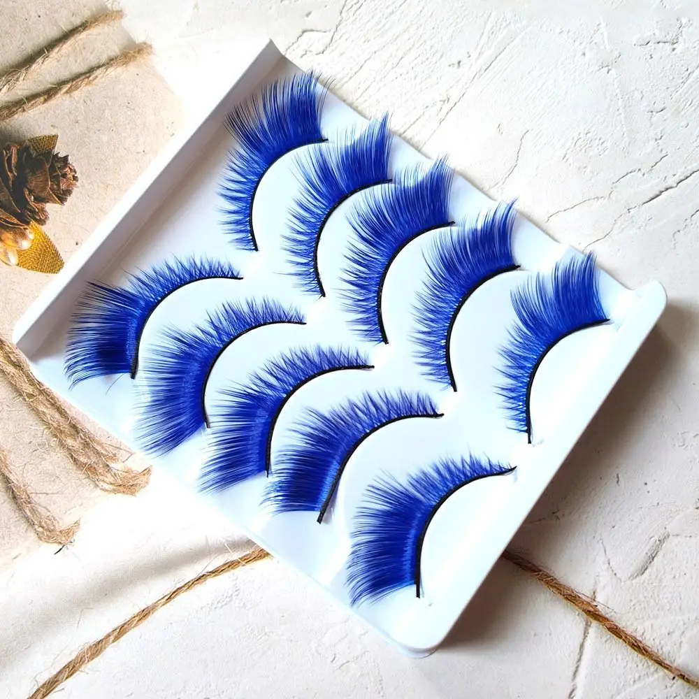 5Pairs Colorful Cat Eye Eyelashes Dramatic Fox Eye Lashes Soft Fluffy Green Blue Yellow False Eyelashes for Cosplay Party Stage