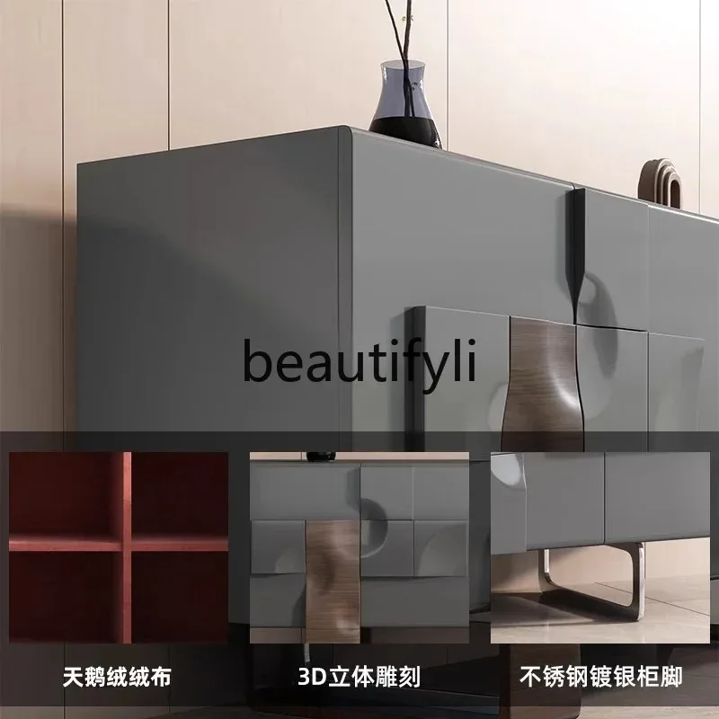 Italian minimalist solid wood TV cabinet coffee table combination Nordic light luxury living room TV cabinet