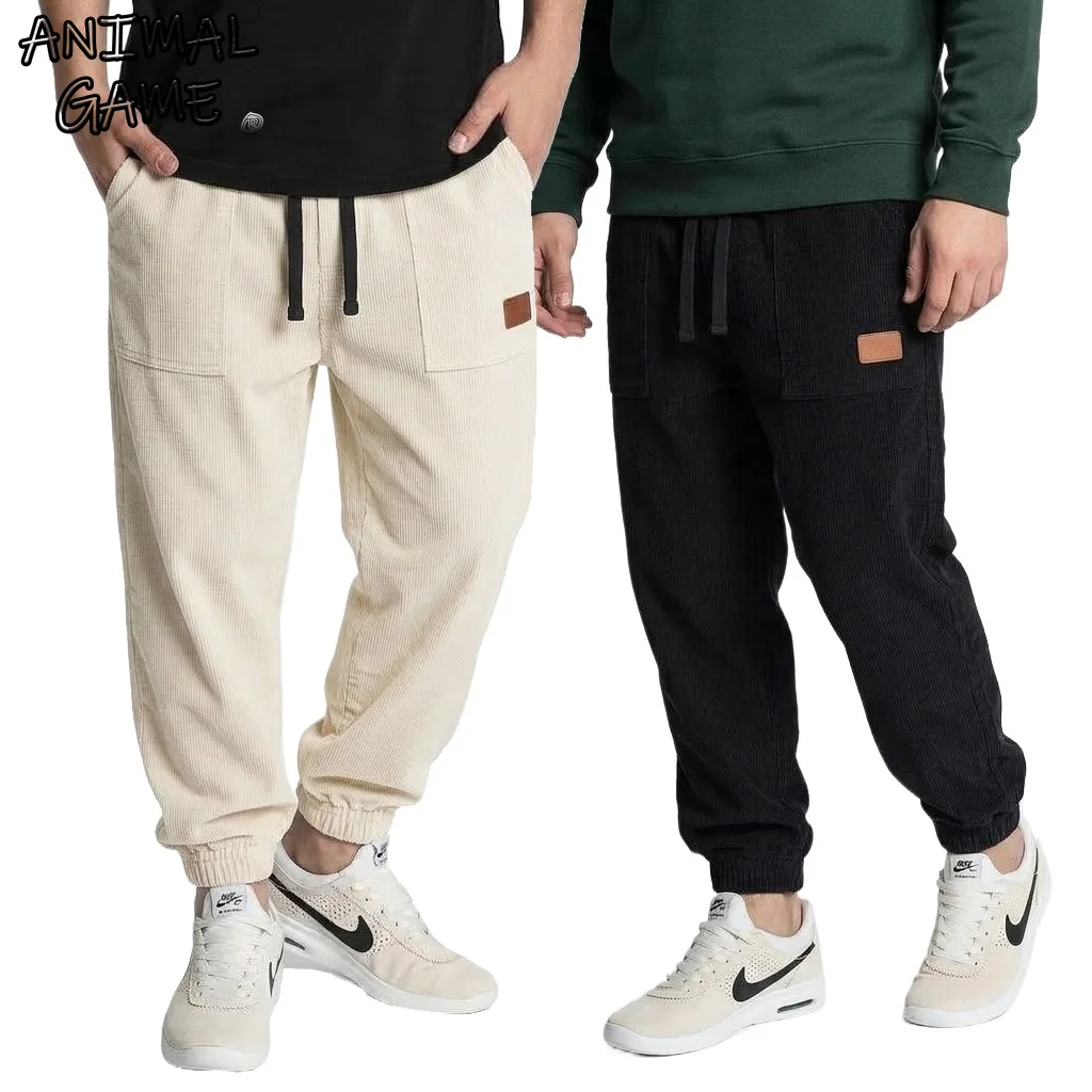 Men's Corduroy Jogger Casual Pants Baggy Casual Sweatpants Drawstring Elastic Pockets Loose Fit Vintage Streetwear Winter Wear
