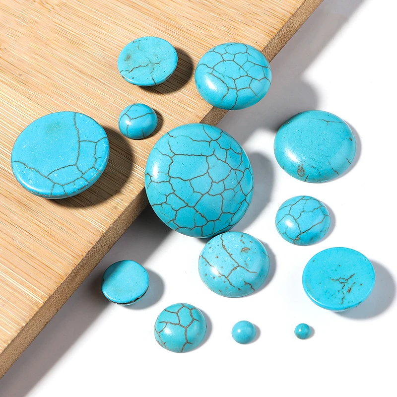 Niebieskie/białe turkusy koraliki z kamienia naturalnego Cabochon płaski tył okrągłe kaboszony Cameo do tworzenia biżuterii DIY akcesoria do pierścionków