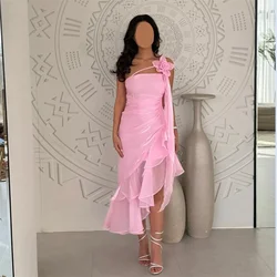 Saudi Arabia Evening Gown Dearin Asymmetrical Column Floor Length Skirts 3D Flower Layered Bespoke Occasion Dresses Formal Prom