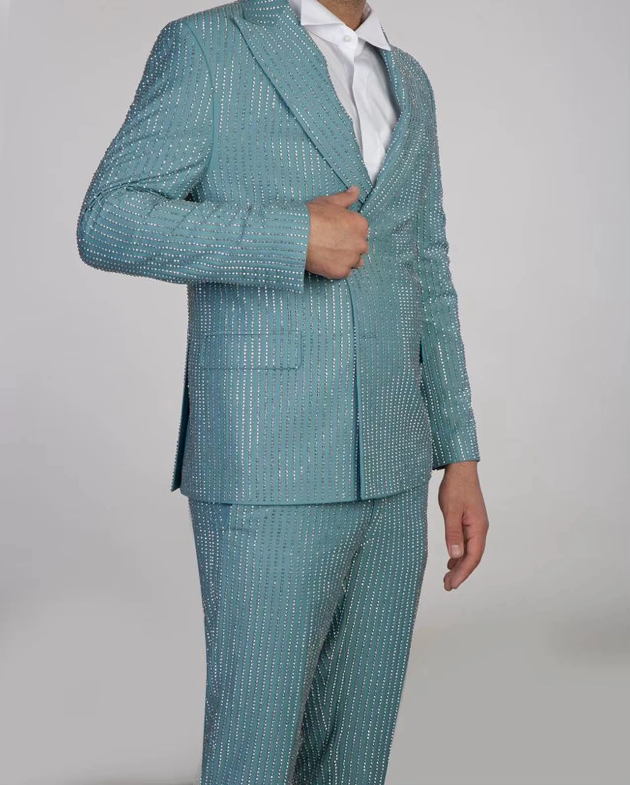 Fashion Wedding Tuxedos Beaded 2 Piece Set Jacket Pants Plus Size Suit Peaked Lapel Single Breasted Evening Blazers Customized
