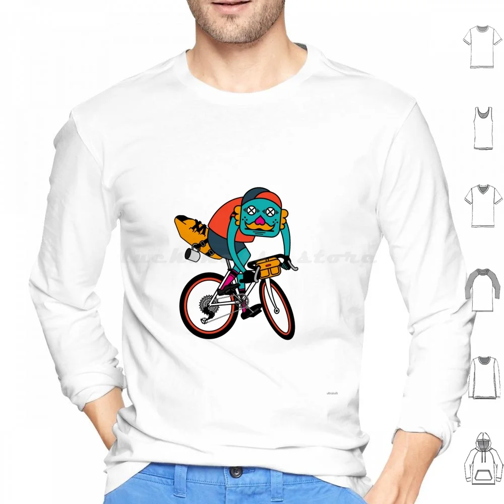 Bikepacking Hoodies Long Sleeve Bike Moustache Person Cute Yellow Turquoise Bikepacking Adventure Montana Wheels