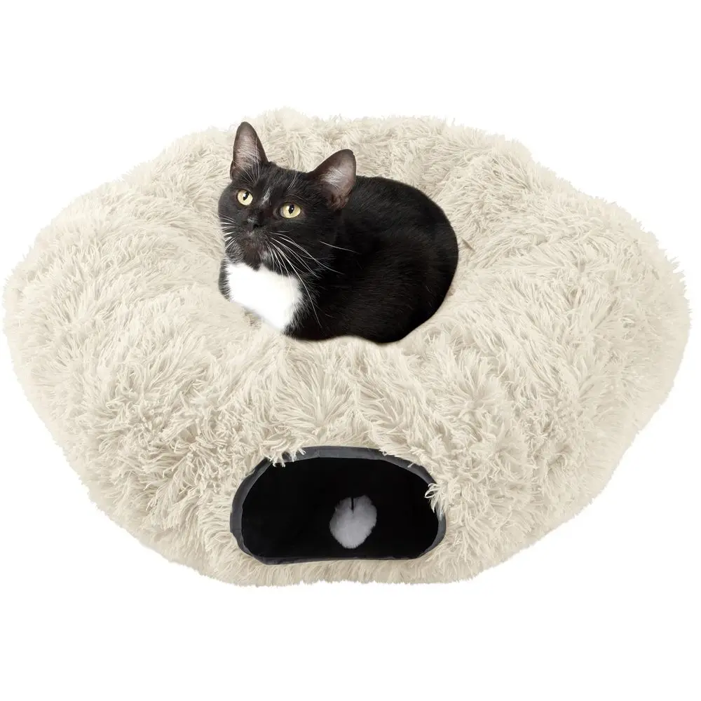 

Tunnel with Bed for Indoor Cats 3FT Multifunctional Cat Tunnel Bed with Toys Soft, Plush Peekaboo Cat Cave for Kittens, Cats, F