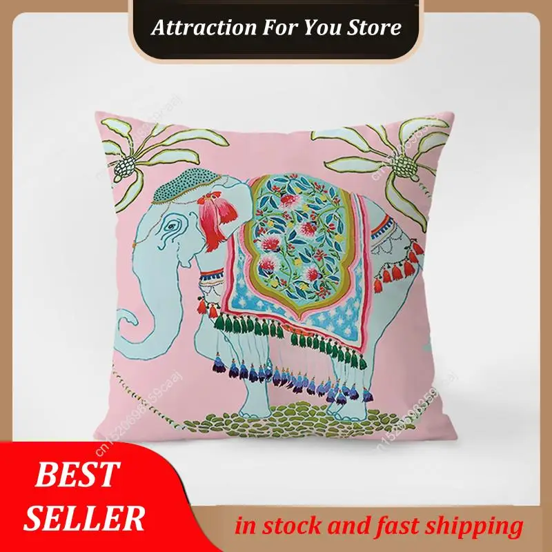 Hot Selling For 18 X 18 Inches Decorative Elephant Cushion Case Soft Cute Tassel Pink Throw Pillow
