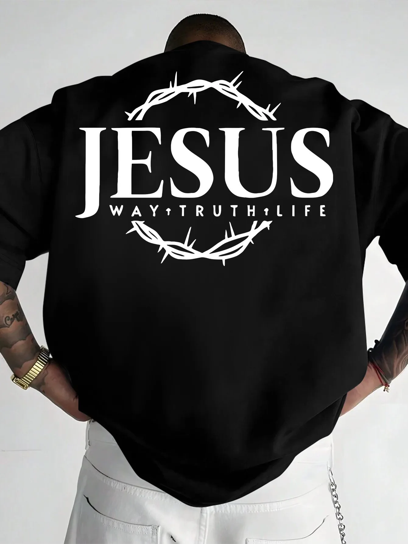 

PLUS SIZE Men's Jesus Printed Casual T-Shirt - 100% Cotton, Breathable Soft, Regular Short Sleeve Crew Neck Top with