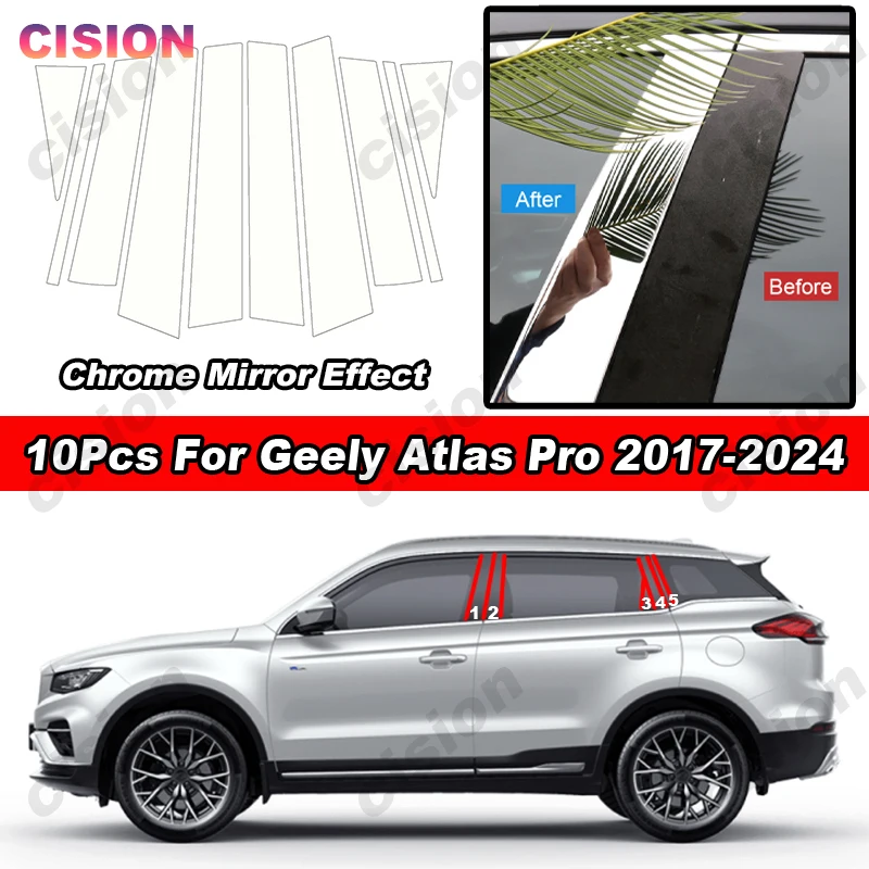 Carbon Fiber Chrome Black Door Window Center Middle Column B Pillar Post Cover Trim Sticker Decal For Geely Atlas Pro 2017-2024