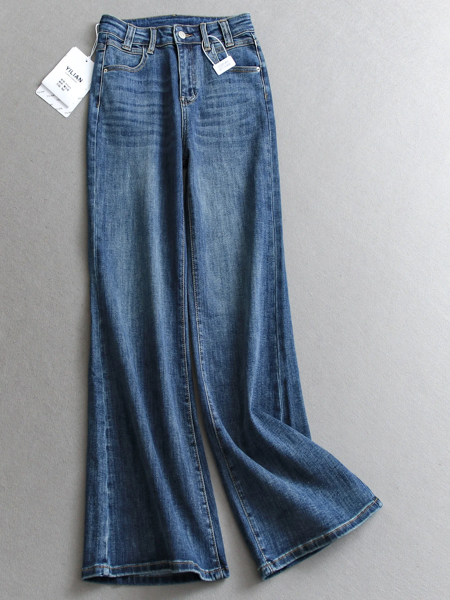 

High Waist Slimming Denim Blue Women's Jeans Bell Bottoms Leg Shaping Micro Stretch Cotton Blend Soft Comfortable Zipper Closure