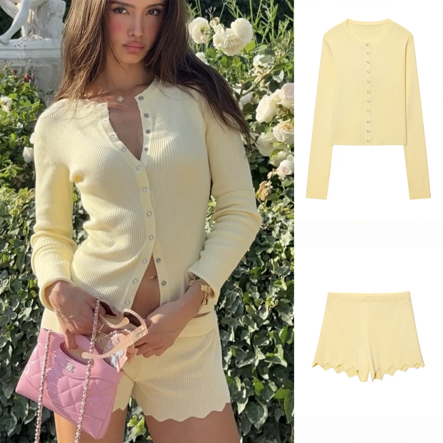 

Новый летний женский вязаный длинный топ све с круглым вырезом из двух предметов Ne And или Bot Faionable