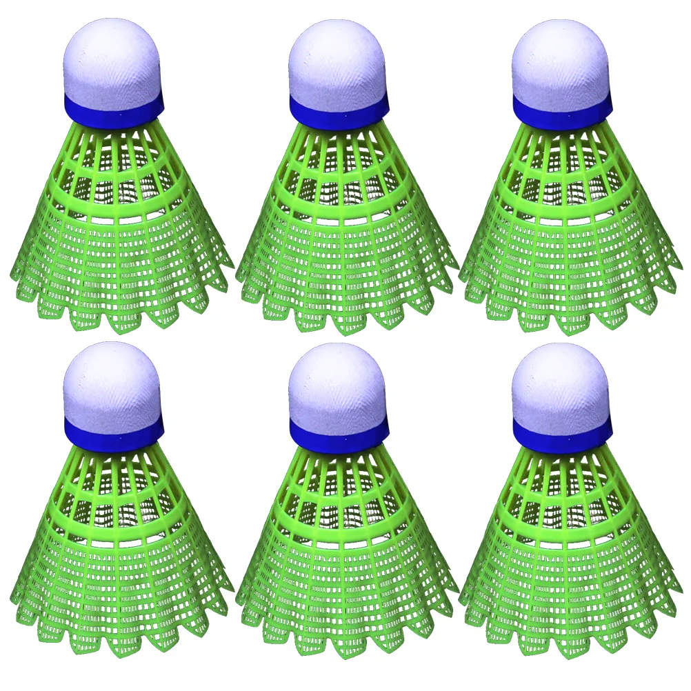 6 قطع من كرة الريشة البلاستيكية خفيفة الوزن للأطفال والمبتدئين، كرة متينة عالية المرونة باللون الأبيض