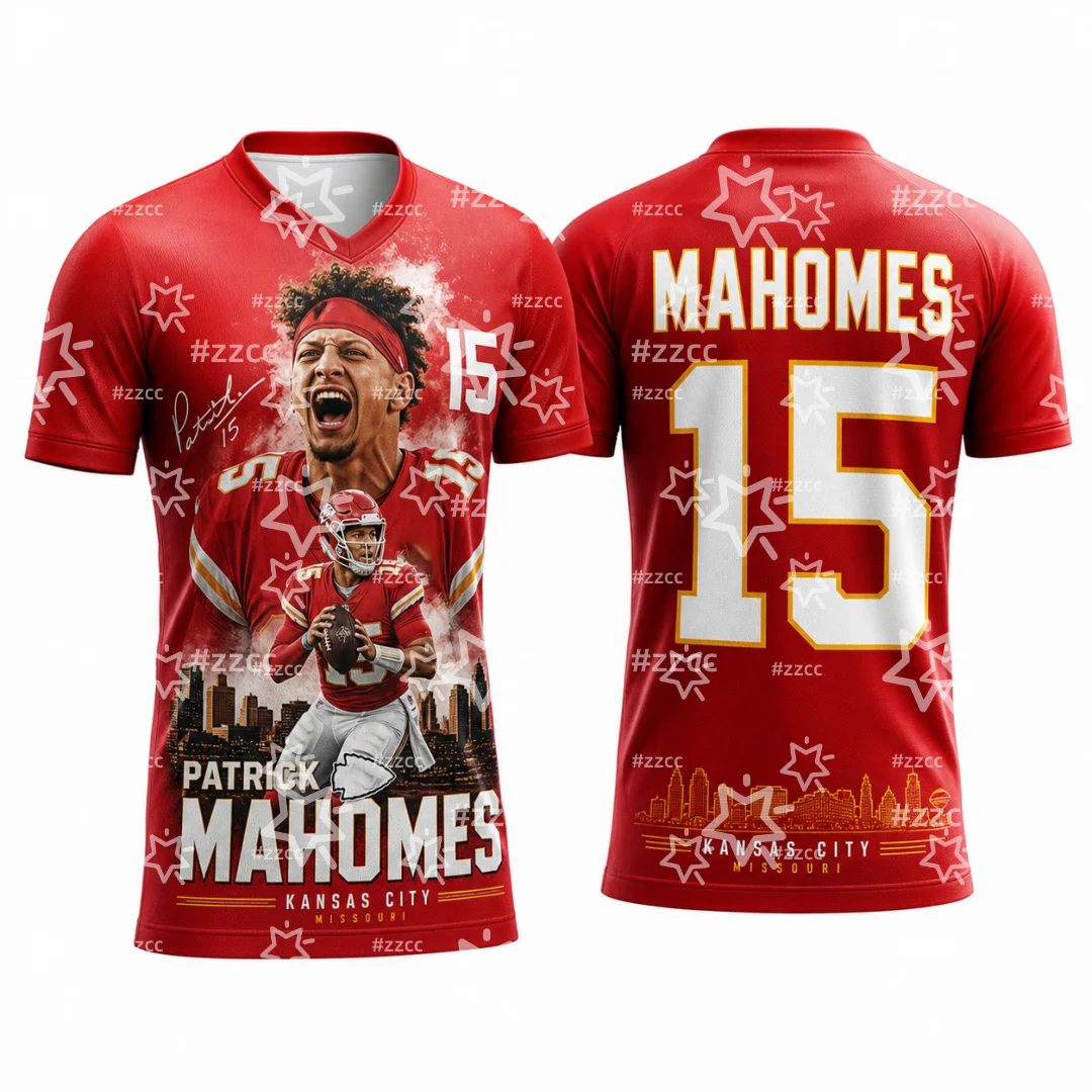 2026 Patrick Mahomes # 15 Rugby Jersey American Football Shirt Summer Sports quick-dry Men's T-Shirt Kid's Woman's Clothing ﻿