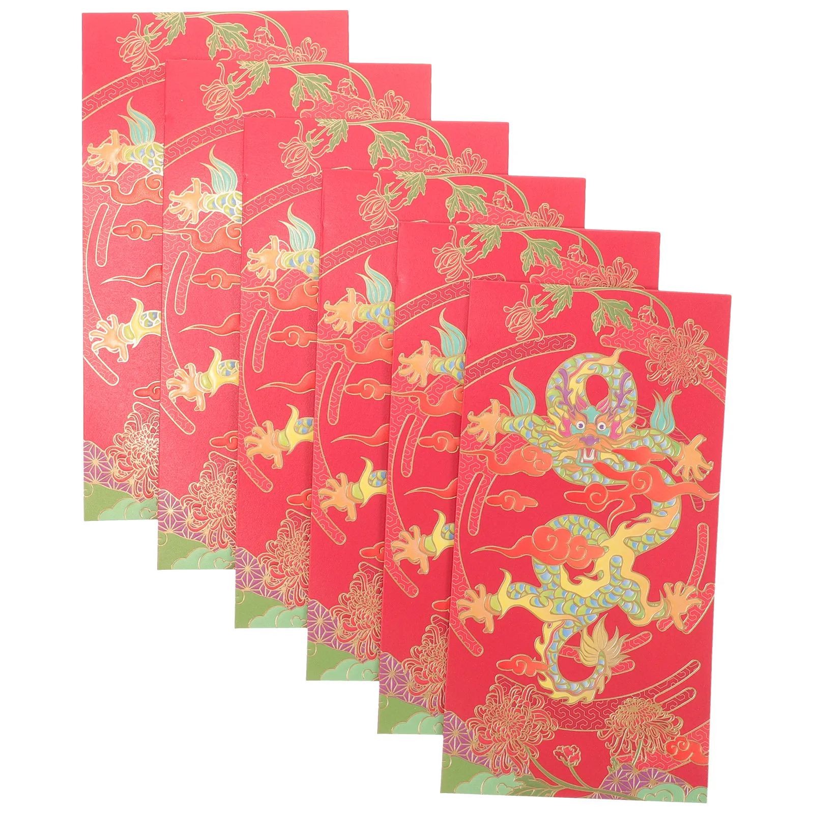 

6 шт. красных конвертов для Китайского Нового года 2024 года, дизайн с изображением Дракона, бумажные мешочки для денег, праздничные красные пакеты