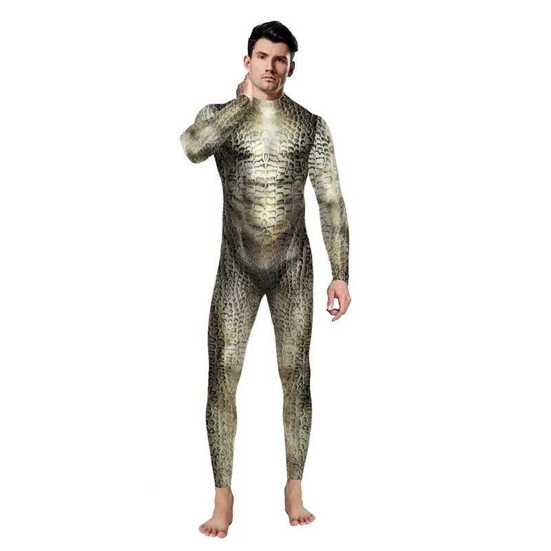 

Halloween Carnival Crocodile Snake Scale Print Cosplay Costume Men's Bodysuit Holiday Party Event Jumpsuits Camouflage Clothing