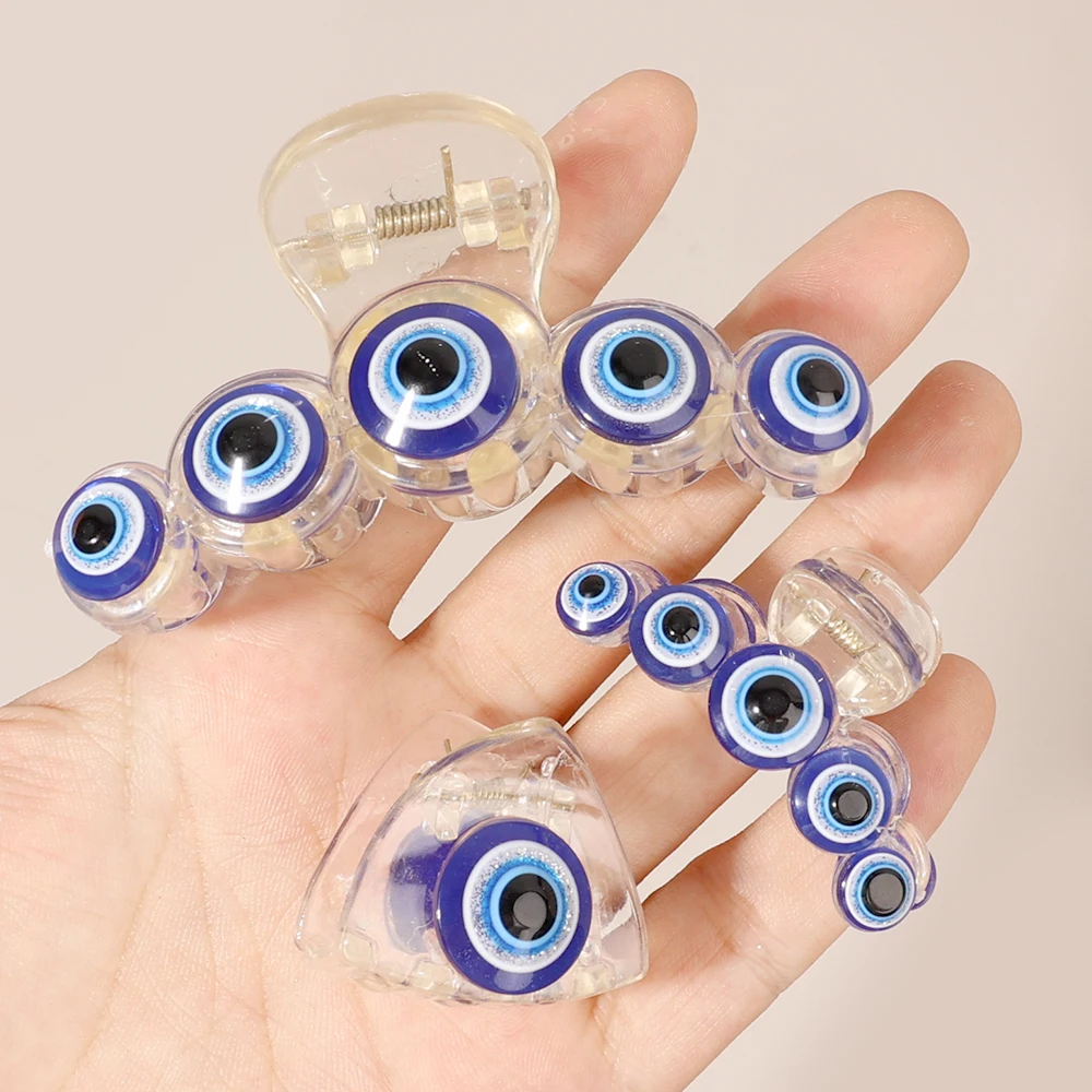 3 Sizes Vintage Evil Eye Hair Claw Clips Turkish Styles Mini Blue Eye Jaw Barrettes For Women Summer Headdress Fashion Jewelry